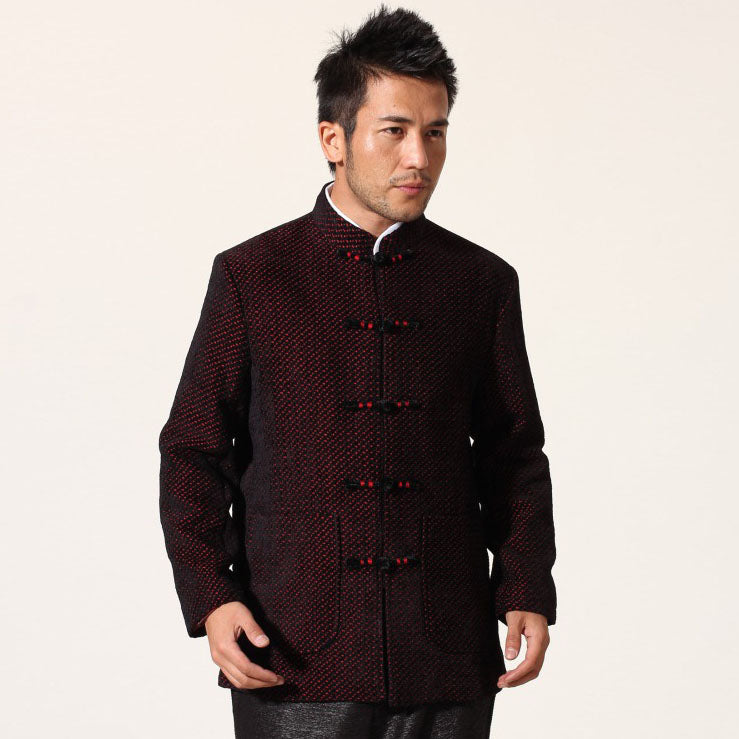 Mandarin Collar Corduroy Chinese Jacket with Strap Buttons