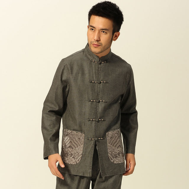 Signature Cotton Traditional Chinese Jacket with Floral Embroidery Poc ...