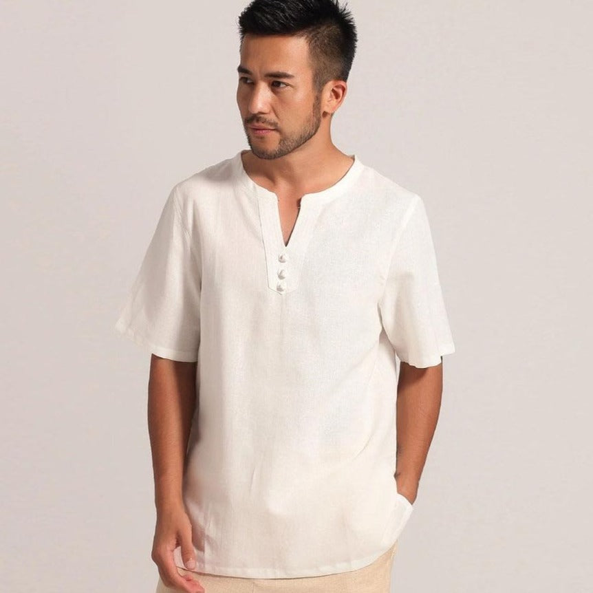 Signature Cotton Half Sleeve V Neck Kung Fu Shirt – IDREAMMART