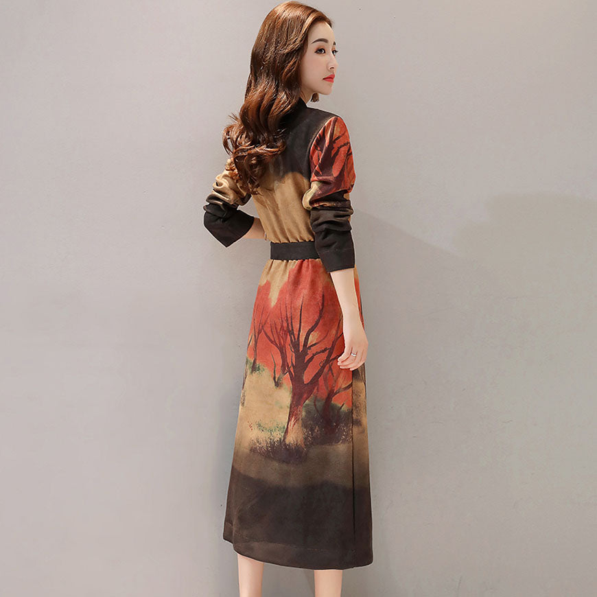 Long Sleeve Tea Length Suede Chinese Style Wind Coat