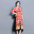 Half Sleeve V Neck Silk Cheongsam Dress with Chiffon Skirt