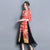 Half Sleeve V Neck Silk Cheongsam Dress with Chiffon Skirt