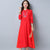 Mandarin Collar Floral Embroidery Tea Length Casual Dress