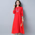 Mandarin Collar Floral Embroidery Tea Length Casual Dress