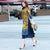 Col Mandarin Manches 3/4 Cheongsam Top Thé Longueur Robe Ao Dai