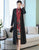 Traditional Floral Cheongsam & Tea Length Wind Coat Two Piece Suit