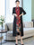 Traditional Floral Cheongsam & Tea Length Wind Coat Two Piece Suit