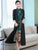 Traditional Floral Cheongsam & Tea Length Wind Coat Two Piece Suit