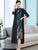 Traditional Floral Cheongsam & Tea Length Wind Coat Two Piece Suit