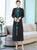 Traditional Floral Cheongsam & Tea Length Wind Coat Two Piece Suit