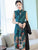 Traditional Floral Cheongsam & Tea Length Wind Coat Two Piece Suit