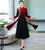 Tea Length Floral Embroidery Wind Coat & Dress Two Piece Suit