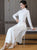 Long Sleeve Floral Embroidery Full Length Knitted Ao Dai Dress
