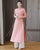 Long Sleeve Floral Embroidery Full Length Knitted Ao Dai Dress
