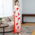 Lily Print Long Sleeve Full Length Chiffon Ao Dai Dress