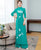 Abito Ao Dai in chiffon a tutta lunghezza a maniche lunghe con stampa loto