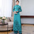 Mandarin Collar Flower Print Long Sleeve Full Length Ao Dai Dress