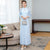 Floral Embroidery Long Sleeve Full Length Chiffon Ao Dai Dress