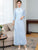 Floral Embroidery Long Sleeve Full Length Chiffon Ao Dai Dress