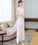 Round Neck Long Sleeve Full Length Floral Chiffon Ao Dai Dress