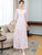 Round Neck Long Sleeve Full Length Floral Chiffon Ao Dai Dress