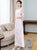 Round Neck Long Sleeve Full Length Floral Chiffon Ao Dai Dress