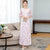 Round Neck Long Sleeve Full Length Floral Chiffon Ao Dai Dress