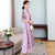 Mandarin Collar 3/4 Sleeve Full Length Floral Lace Ao Dai Dress