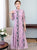 Mandarin Collar 3/4 Sleeve Full Length Floral Lace Ao Dai Dress