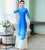 3/4 Sleeve Floral Print Full Length Chiffon Ao Dai Dress