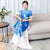 Phoenix Embroidery Short Sleeve Full Length Chiffon Ao Dai Dress