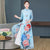 Vestido Ao Dai de gasa con estampado floral y manga 3/4 de longitud completa