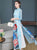 3/4 Sleeve Full Length Floral Print Chiffon Ao Dai Dress