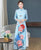 3/4 Sleeve Full Length Floral Print Chiffon Ao Dai Dress