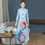 3/4 Sleeve Full Length Floral Print Chiffon Ao Dai Dress