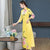 Mandarin Collar 3/4 Sleeve Full Length Floral Print Ao Dai Dress