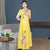 Mandarin Collar 3/4 Sleeve Full Length Floral Print Ao Dai Dress