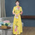 Mandarin Collar 3/4 Sleeve Full Length Floral Print Ao Dai Dress