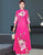 Mandarin Collar 3/4 Sleeve Full Length Floral Print Ao Dai Dress