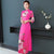 Mandarin Collar 3/4 Sleeve Full Length Floral Print Ao Dai Dress