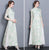 Mandarin Collar 3/4 Sleeve Full Length Floral Print Ao Dai Dress