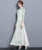 Mandarin Collar 3/4 Sleeve Full Length Floral Print Ao Dai Dress