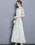 Mandarin Collar 3/4 Sleeve Full Length Floral Print Ao Dai Dress