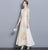 Mandarin Collar 3/4 Sleeve Full Length Floral Print Ao Dai Dress