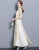 Mandarin Collar 3/4 Sleeve Full Length Floral Print Ao Dai Dress