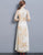 Mandarin Collar 3/4 Sleeve Full Length Floral Print Ao Dai Dress