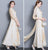 Mandarin Collar 3/4 Sleeve Full Length Floral Print Ao Dai Dress