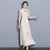 Mandarin Collar 3/4 Sleeve Full Length Floral Print Ao Dai Dress
