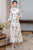 Ao Dai Kleid mit Stehkragen und langem Ärmel in voller Länge aus Seide mit Blumenmuster