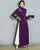 Mandarin Collar Long Sleeve Full Length Floral Chiffon Ao Dai Dress